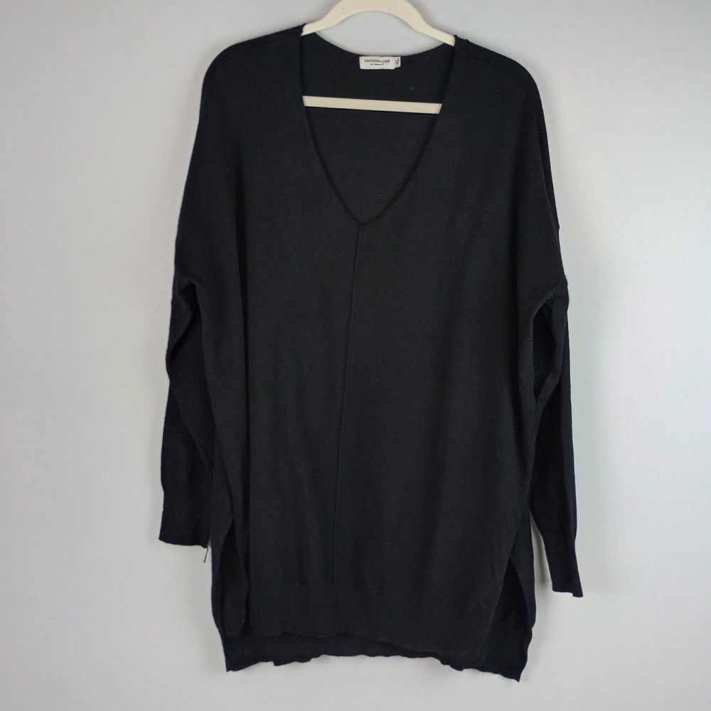 Chic Soul Womens 1X Black V-Neck Oversized Tunic Knit Casual Pullover Sweater